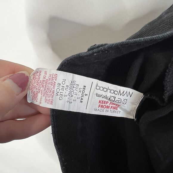 boohoo MAN Cargo Pants Black Flap Pocket Y2K Style Cotton Women's Size Small - Picture 11 of 11